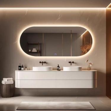 Imagem de Espelho Solis 90x40cm com LED Touch Bivolt para Banheiro Quarto Penteadeira Moderno Iluminação Decorativa