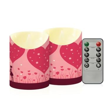 Imagem de Wassud Pacote com 2 pares de árvore de coração (3) velas sem chama com controle remoto, velas realistas cintilantes com temporizador, velas decorativas para Natal, casamento, festa, decoração de casa