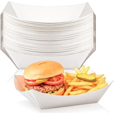 Imagem de MotBach Pacote com 40 bandejas de papel brancas de 1,4 kg para barcos de papel descartáveis, pratos, recipientes, bandeja para lanche, sanduíche, hambúrguer, cachorro-quente, churrasco, sobremesa