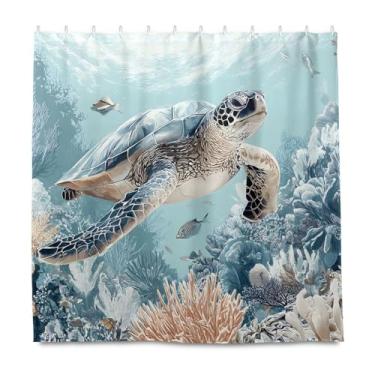 Imagem de Bolaz Cortina de chuveiro - Linda tartaruga marinha, tecido lavável, impermeável, cortina de banheiro com 12 ganchos para banheiro, chuveiros e banheiras, 182 x 183 cm