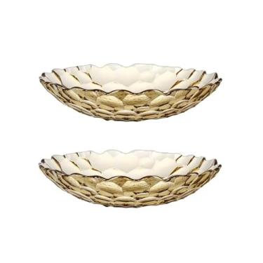 Imagem de Fruteira Prato decorativo de frutas, prato redondo de frutas para casa, cozinha, hotel, restaurante, lanche, prato de doces, conjunto de 2 Decoração de mesa(Yellow)