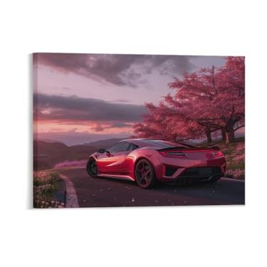 Imagem de HouLaiZhe Flores de cerejeira carro Nsx lindos pôsteres tela estética decoração de sala de parede impressões de parede sala de galeria decoração de parede para quarto sala de estar escritório 18 x 24