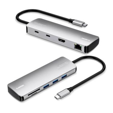 Imagem de Adaptador Conversor USB-C para HDMI 4K - 3 Portas USB 3.2 - USB-C - RJ45 - Leitor de Cartão - Comtac