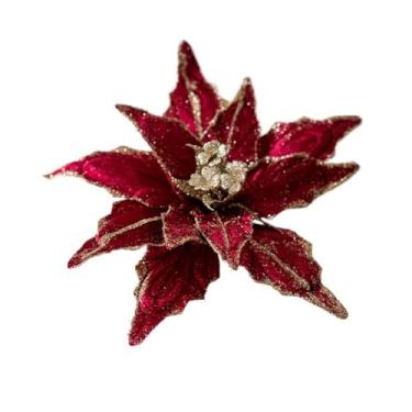 Imagem de Cabeça de flor de Natal sintética multicolorida, ornamentos de árvore de Natal, 28 cm, flores artificiais de Natal (vermelho)