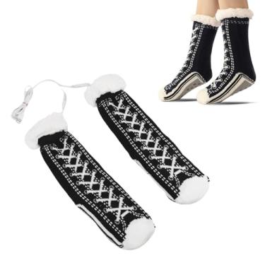 Imagem de Asixxsix Meias Aquecidas USB para Homens e Mulheres, Meias de Aquecimento Elétrico Antiderrapante para Inverno, Meias Mais Quentes para Esqui, Acampamento, Caminhada, Pesca Ao Ar Livre, (Preta)