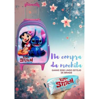 Imagem de Mochila Escolar de Rodinhas Lilo e Stitch com Estojo de Brinde - Ideal