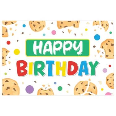 Imagem de Painel Fundo para Festa de Aniversário Biscoitos, 1,5x1m Painel Fundo Feliz Aniversário Biscoitos Decoração com Tema Desenhos Animados Amigos para Artigos Festa Adereços Fotos