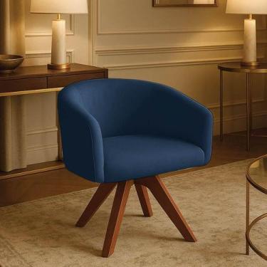 Imagem de Poltrona Sala Base Giratória Madeira Arielle Suede D03 - D'rossi Azul 