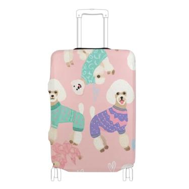 Imagem de Joisal Lindos Poodles Capas de bagagem rosa para protetores de mala, acessórios de bagagem de viagem laváveis florais, P, serve para estojo de 45 a 50 cm, Poodles fofos cachorros rosa, S 18-20 in
