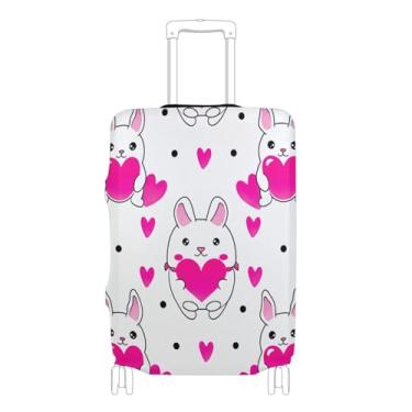 Imagem de Joisal Lindos coelhos brancos corações rosa capas de mala para protetor de bagagem, manga de bagagem de viagem personalizada para mulheres, P, serve para capa de 45 a 50 cm, Coelhinhos brancos fofos