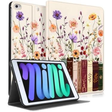 Imagem de Wazzasoft for iPad mini 5th 2019/Mini 4th 2016 Case - Women Girls Cute Smart Folio Cover (Auto Wake/Sleep) with Build-in Pencil Holder for Apple Tablet Soft TPU Protective Cover,Painting Flowers