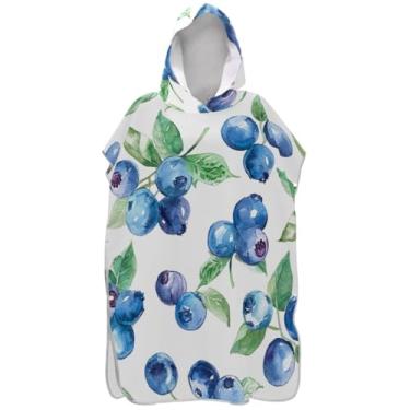 Imagem de Joisal Poncho de surfe para mudança de roupão, toalha de banho com capuz, fofo, absorvente, aquarela, mirtilo, branco, ponchos adultos para mulheres