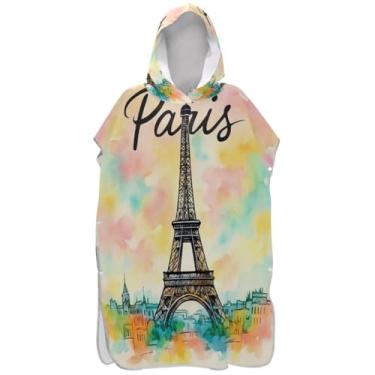 Imagem de Joisal Poncho de surfe trocador de roupão adulto praia moletom com capuz toalha floral plus size Torre Eiffel Paris pastel ponchos femininos com capuz