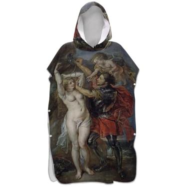 Imagem de Joisal Roupão com estampa barroca Perseus Andrômeda Poncho de surfe para Adul Praia Toalhas com Capuz Reutilizáveis Ponchos Femininos com Capuz