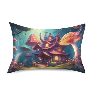 Imagem de Fronhas de cetim para cabelo desenho animado casa cogumelo padrão queen king fronhas personalizadas cama refrescante presentes de vida saudável tamanho padrão 66 cm x 50 cm