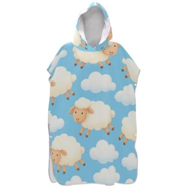 Imagem de Joisal Roupão fofo com estampa de ovelha azul para surfe para Adul Beach Hoodie toalha de natação ponchos de praia reutilizáveis para homens