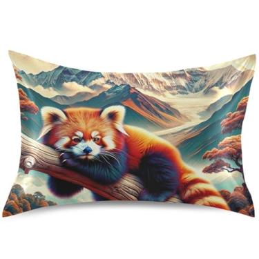 Imagem de Capa de almofada de cetim com estampa de cabelo para escalada de panda vermelha com estampa de cabelo padrão King Queen para sofá de cama de casa, tamanho padrão, 66 cm x 50 cm
