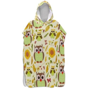 Imagem de Joisal Roupão de mudança de poncho de surfe com corujas caprichosas para adultos reutilizáveis para mulheres toalha de natação com capuz