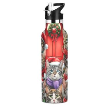 Imagem de Garrafas de água fofas de animais de Natal para crianças com tampa de palha, garrafa de água isolada de aço inoxidável, livre de BPA, copos infantis de parede dupla para escola, viagens, esportes, 590