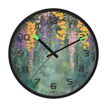Imagem de SEHANY Relógio de parede vintage com flores de videira silencioso, sem tique-taque, relógio redondo operado por bateria, controle de som, luz noturna, relógios de parede para sala de estar, cozinha