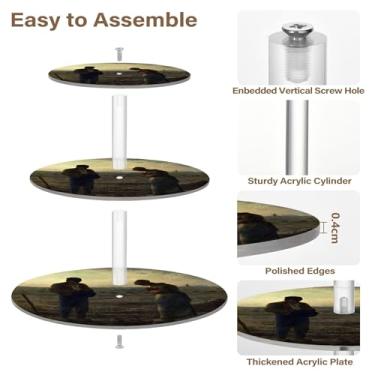 Imagem de Angelus Francois Millet Prints 3 camadas suporte para cupcake chá festa copo acrílico bolo torre bandeja de servir mesa deserto exibição bolo comida formatura