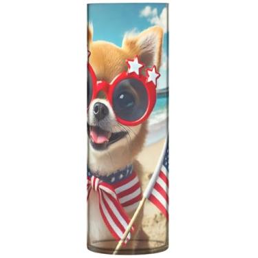Imagem de Lindo vaso cilíndrico de cachorro chihuahua EUA para mesa decorativo vaso de flores alto plástico personalizado decoração de quarto estética, 30 cm x 9,9 cm