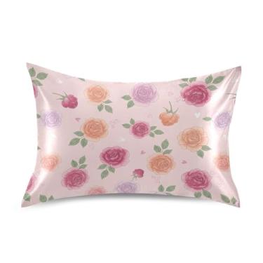 Imagem de Wassud Fronha de cetim para cabelo e pele com rosas para o Dia dos Namorados para o Dia dos Namorados Capas de almofada respiráveis tamanho queen com fecho de envelope