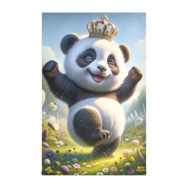 Imagem de Conjunto de toalhas de prato de cozinha com estampa de urso panda feliz estampa animal decorativo bonito toalha de chá panos absorventes macios 45 x 71 cm, 1 pacote