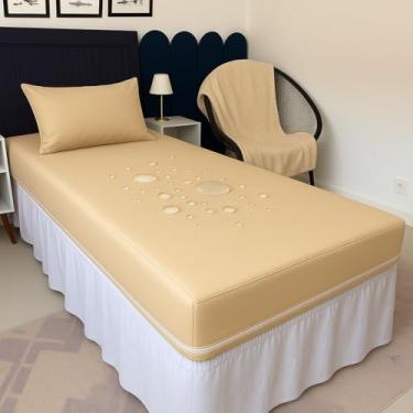 Imagem de Capa com Fronha Impermeável Protetor de Colchão Solteiro com Zíper (preto,78/188/18)