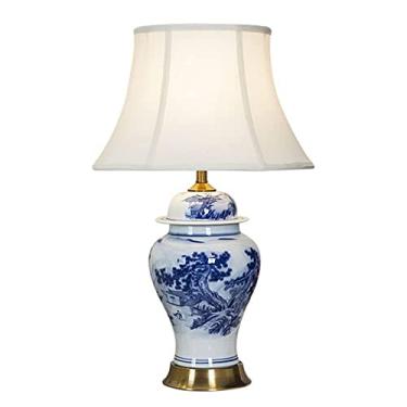 Imagem de Abajur de mesa de cerâmica 63 x 38 cm, vaso de porcelana Jingdezhen, luminária de mesa para quarto com cúpula em formato de sino, luminária de cabeceira de porcelana pintada à mão.