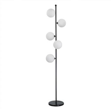 Imagem de Luminária de chão moderna com 5 bolas, vidro branco fosco, luminária vertical criativa com múltiplas lâmpadas, estilo nórdico minimalista, luz suave, ideal para leitura em salas de estar e q