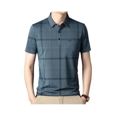 Imagem de Camisas polo coreanas para homens, camisas casuais de manga curta slim