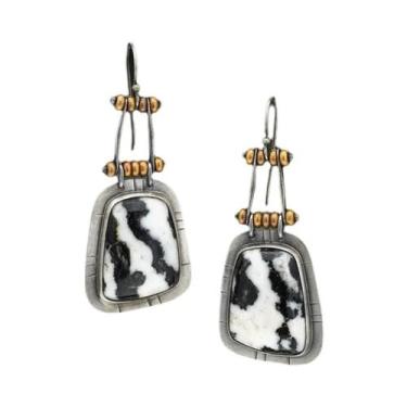 Imagem de Pedra turquesa assimetria oscila brincos para mulheres, jóias ciganas 