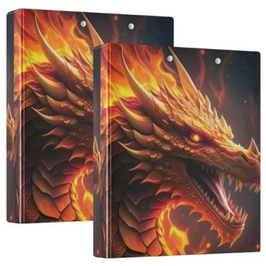 Imagem de Fichários personalizados com cabeça de dragão Fiery preta 3,8 cm, 3 anéis, 200 folhas, portfólio, anel redondo, fichário de apresentação, 31,5 x 27 x 6 cm, pacote com 2