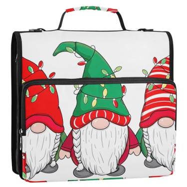 Imagem de Fichários duráveis com 3 anéis de 3,8 cm, anel D fofos, gnomos de Natal, com zíper, organizador de fichário, comporta 500 folhas com alça bolsa escolar
