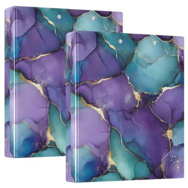 Imagem de Fichários personalizados de 3 anéis com estampa de mármore roxo dourado de 3 polegadas, 200 folhas, caderno, impressão, anel redondo, 31,5 x 27 x 6 cm, 1 pacote