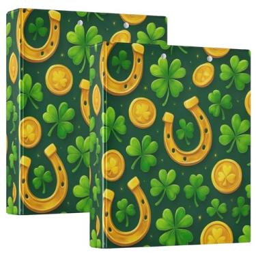 Imagem de Fichários personalizados Golden Horseshoe Trevo de quatro folhas com 3 anéis de 3,8 cm, 200 folhas, pastas, anel redondo, fichário resistente, 31,5 x 27 x 6 cm, pacote com 2