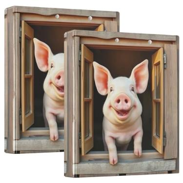 Imagem de Fichários personalizados com janela de porco feliz, 3 cm, 3 argolas, 200 folhas, fichário redondo, 31,5 x 27 x 6 cm, pacote com 2