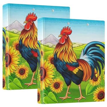 Imagem de Fichários personalizados de galo de girassol de 3,8 cm, 3 anéis, comporta 200 folhas, pastas, anel redondo, 31,5 x 27 x 6 cm, pacote com 2