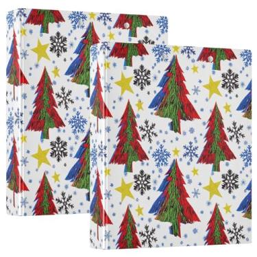 Imagem de 3 anéis de flocos de neve coloridos personalizados para árvore de Natal com 3 argolas de 3 cm comporta 200 folhas, pastas de portfólio fofas de anel redondo, fichário de receita, 31,5 x 27 x 6 cm