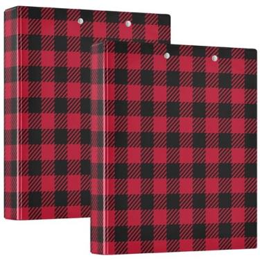 Imagem de Fichários xadrez vermelho e preto da Escócia, 3 polegadas, 3 argolas, 200 folhas, lindo fichário, anel redondo, fichário resistente, 31,5 x 27 x 6 cm, 1 pacote