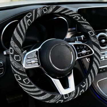 Imagem de Ongfuwu Capa de volante de carro boho, protetor de volante, estilo étnico, boémia, antiderrapante, respirável, linho, capa para rodas automotivas, serve para 38 cm, acessórios interiores universais