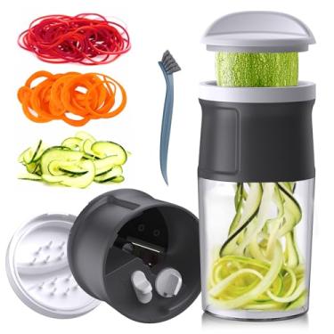 Imagem de ZTQCSQ Fatiador espiralizador de vegetais 3 em 1, espessura ajustável de 0 a 3 mm, espiralizador de abobrinha, máquina de macarrão vegetariano para pepino/zoodle/salada/espaguete/macarrão com