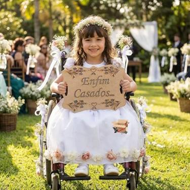 Imagem de Plaquinha Placa Casamento Lá Vem A Noiva MDF Personalizada Frases Entrada Noiva Pajem Daminha (Lá vem a noiva, MDF Cru) (Enfim Casados !!!, MDF Cru)