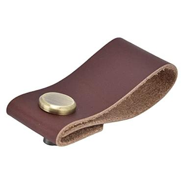 Imagem de Alça de bagagem de couro artificial Ainoli moderna puxador de armário oculto de furo único para porta de guarda-roupa (Cor marrom escuro)