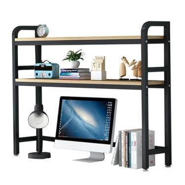 Imagem de Estante de mesa de 2 camadas para mesa de computador - Rack organizador de mesa ajustável, estante multiuso de bancada, prateleira de armazenamento de escritório aberta de metal, prateleira de