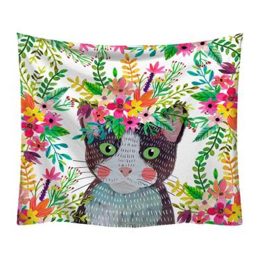 Imagem de Tapeçaria, aquarela, planta verde, parede de gato, 150x130cm, microtecido