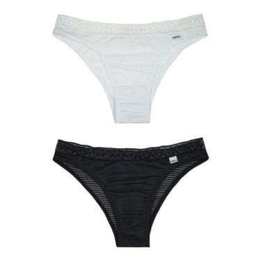 Imagem de Kit com 2 Calcinhas DelRio Tanga em Devoré com Renda Tamanho P - Carmin/Preto