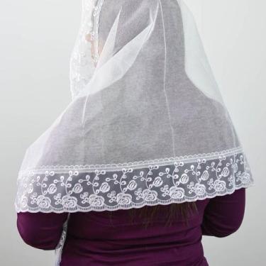 Imagem de Véu Ccb Adulto Renda Larga Floral Organza Congregação Cristã no Brasil