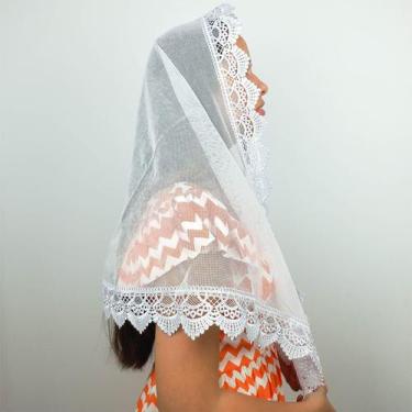 Imagem de Véu Ccb Adulto Renda Guipir Média Com Aplique Floral em 3D (mod. Aline